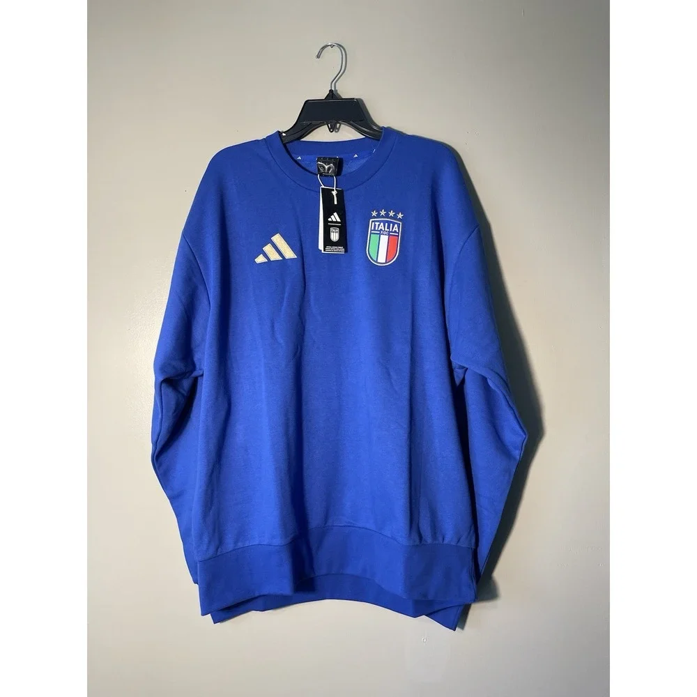 Adidas Italy Soccer Men's Crew DNA Sweatshirt Blue Size XL New